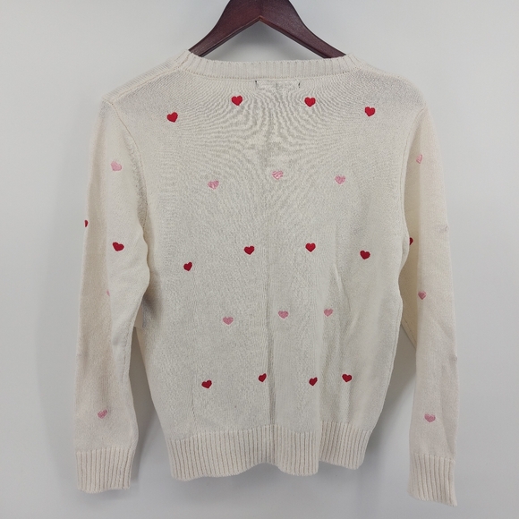Kiel James Patrick White Cotton Crewneck With Embroidered Hearts Size Medium - Picture 5 of 7